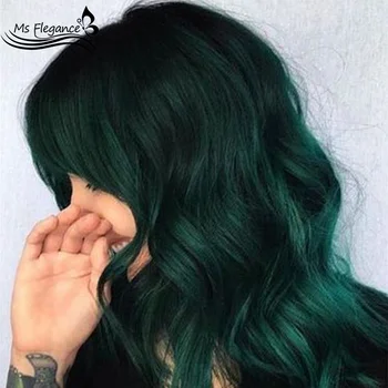 

MS FLEGANCE Green Short Body Wavy Synthetic Wig With Bangs For Women Cosplay Lolita Fake Hair Heat Resistant Daily Wig Synthetic