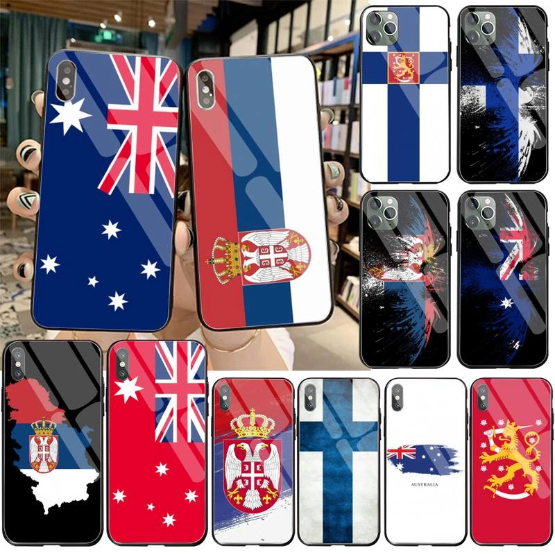 Serbia Úc Phần Lan Cờ Ốp Lưng Điện Thoại Kính Cường Lực Cho iPhone 12 Max Pro Mini 11 Pro XR XS MAX 8X7 6S 6 Plus SE 2020 Ốp Lưng iphone silicone case