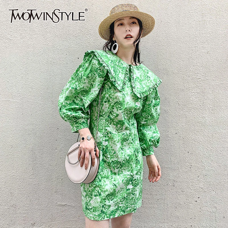 TWOTWINSTYLE Casual Print Women Dress O Neck Lantern Long Sleeve High Waist Hit Color Mini Dresses For Female Fashion 2020 Tide TWOTWINSTYLE Casual Print Women Dress O Neck Lantern Long Sleeve High Waist Hit Color Mini Dresses For Female Fashion 2020 Tide