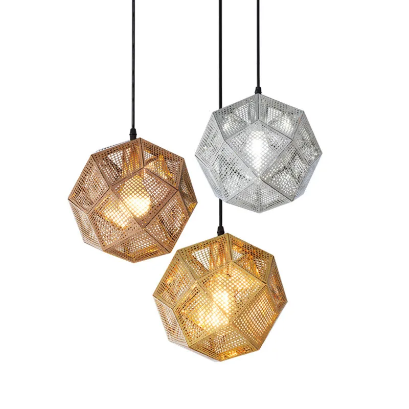

Stainless Steel Metal Geometric Art Pendant Lights Fashion Hollow Gold Hanging Lamps Restaurant Bar Clothing Shop Decor Lighting