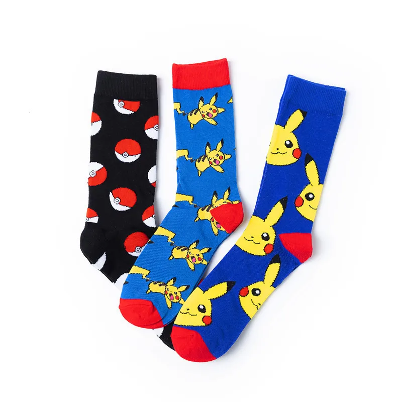 Новая мода Pokemon Бальные чулки Для мужчин футболка с забавным мультипликационным принтом «Пикачу», дух с принтом, хлопковые носки, Calcetines Рождественская кофта Harajuku счастливые мужские носки