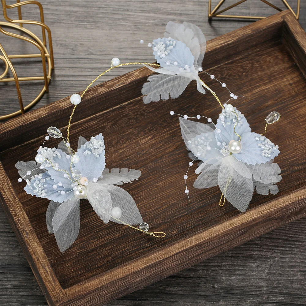 Beautiful Silk Yarn Flower dreamy Earrings Exterior Style headband Wedding hair accessories for bride