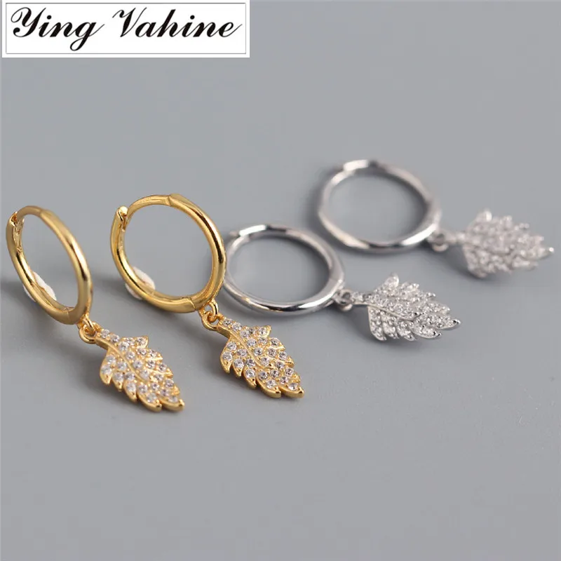 ying Vahine 100% 925 Sterling Silver Small and Delicate Leaves with CZ Stud Earrings for Women | Украшения и аксессуары
