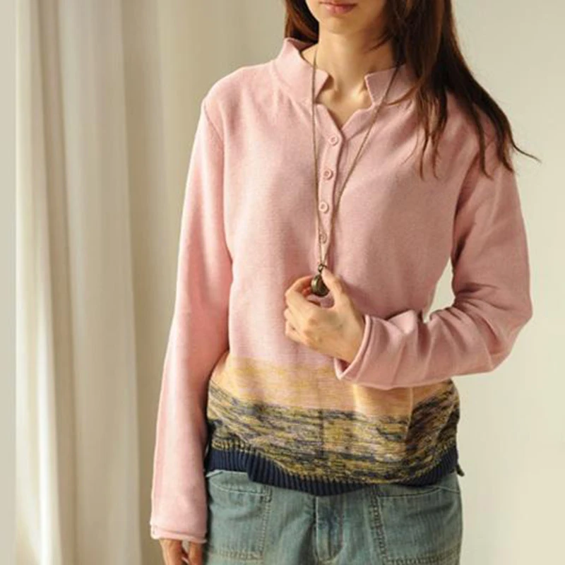 Günstige Frühling Herbst Kunst Stil Frauen Langarm Lose Pullover 100% Baumwolle Weibliche Gestrickte Pullover Vintage Casual Pullover D480