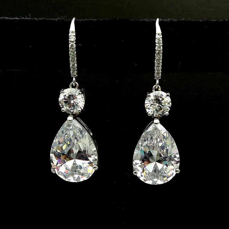 

Fashion Bling White Crystal Teardrop Earrings for Women Jewelry Luxury Water Drop Zircon Wedding Earring boucle d'oreille Z3M384