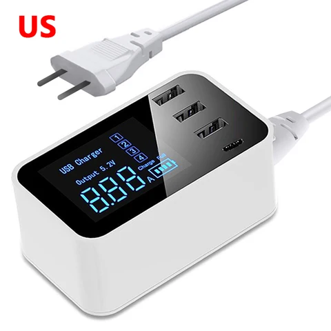 Charge Type C USB Charger HUB Led Display Wall Charger Fast Mobile Phone Charger USB Adapter EU US UK Plug For iPhone X XS