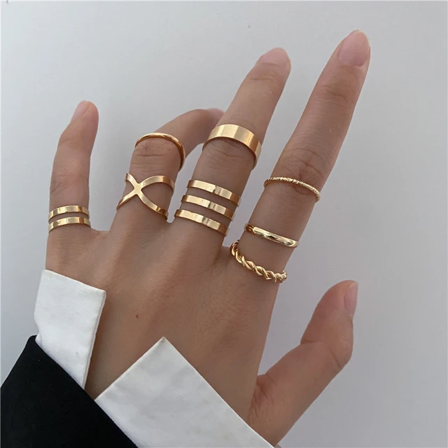 Bohemian Gold Cross Wide Rings Set For Women Girls Simple Chain Finger Tail Rings NEW Bijoux Jewelry Gifts Ring Female 3