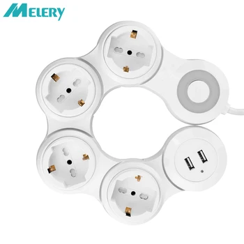

Electrical Power Strip Multiple 4 EU Outlets Plug Socket with USB Port Switch Function 2 Ports 2500W/10A 1.8m Extension Cord