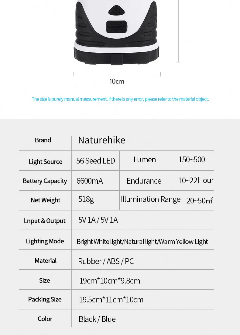 Naturehike, usb зарядка, уличный кемпинговый тент, светильник, 6600 мА/ч, светодиодный, двойной цвет, регулируемая температура, многофункциональная лампа для кемпинга
