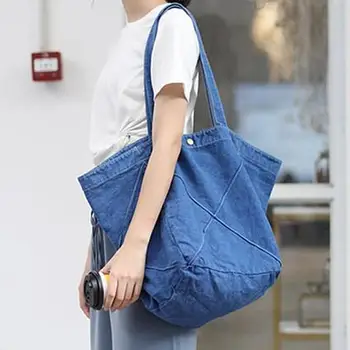 

2020 new solid color simple retro canvas bag solid color large capacity tote bag casual fashion wash old shoulder bag