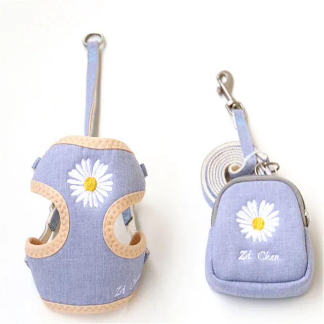 Pet Dog Harness Vest Leash with Snack Bag Adjustable Puppy Cat Harness Leash Set For Small Dogs Chihuahua Daisy Vest 10A 2