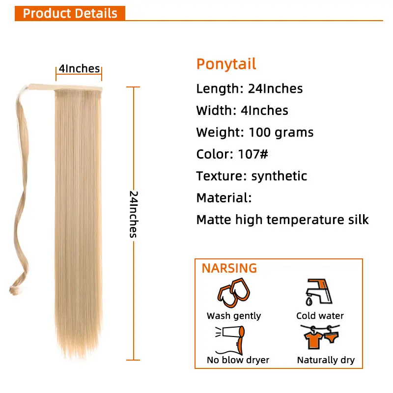 Synthetic Long Straight Ponytail Hair Extensions Heat Resistant 24&ldquo; 120g Wrap Around Pony Hairpiece for Women
