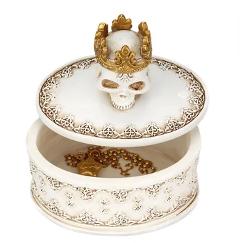 

Organizer Decor Resin Mini Earrings Packaging Desktop Storage Halloween Gifts Necklace Container Ring Crowned Skull Jewelry Box