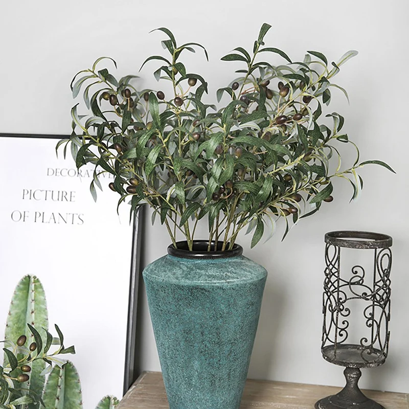 

5 Pcs 28 inch Green Olive Artificial Plants Branches Fruits Fake Flowers Branch Leaves for Home Office Crafts Decoration Greens