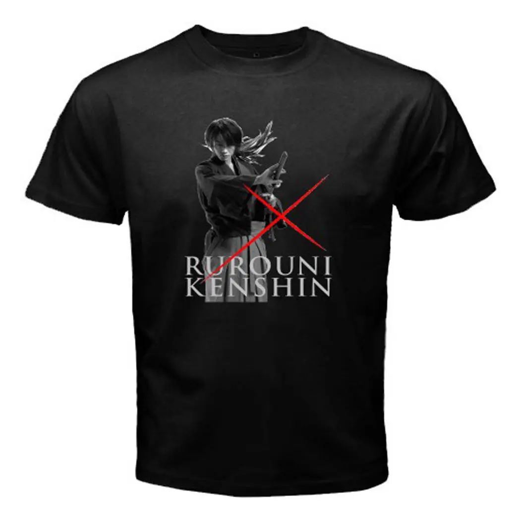 Мужская хлопковая футболка с надписью Rurouni Kenshin The Movie Battousai черная Повседневная S to