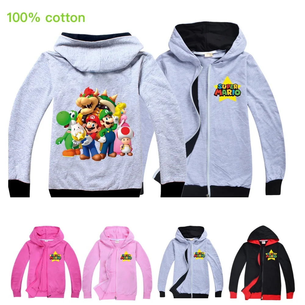 Классический мультфильм Mario Bros Супер Марио Луиджи, гриб Толстовка Костюмы Детская толстовка с капюшоном для мальчиков; куртки для девочек; свитер для детей; куртки тонкая одежда для детей