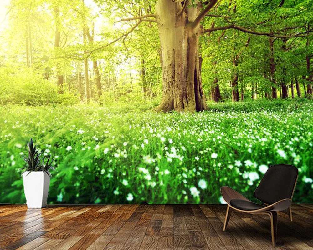 をpapelデ パレー森完全なの花ビッグツリー自然風景3d壁紙壁画 リビングルームの寝室の壁紙家の装飾 壁紙 Aliexpress