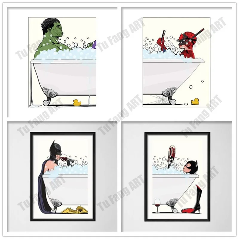 Картина на холсте Take A Bath Супергерой из аниме Marvel Человек-паук Халк постер для