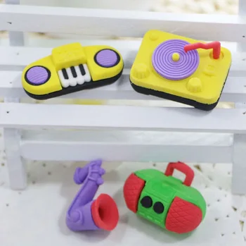 

4Pcs Cartoon Musical Instrument Radio Shape Eraser Learning Stationery 3D Creative Cute Student Rubber