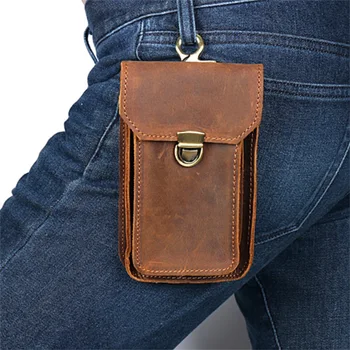 

F.N.JACK Men's and Women's Waist Bag Mobile Phone Bag 5.5 Inch IPhone 7 Leather Protective Cover Crazy Horse Skin Bag