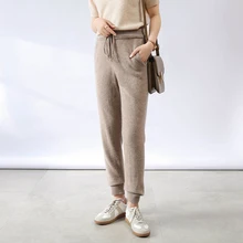 

LONGMING Women Knitted Pants Autumn Winter Thick Long Pants Sports 100% Wool Sweater Trousers Sweatpants Female Cargo Pants Y2K