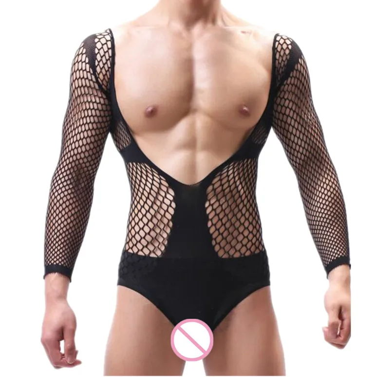 Men's Exotic Pajamas Male Underwear Sexy Jumpsuit Hot Man Sleepwear Sexy Lingerie Mens Fishnet Bodysuit for Happy Husband Gift