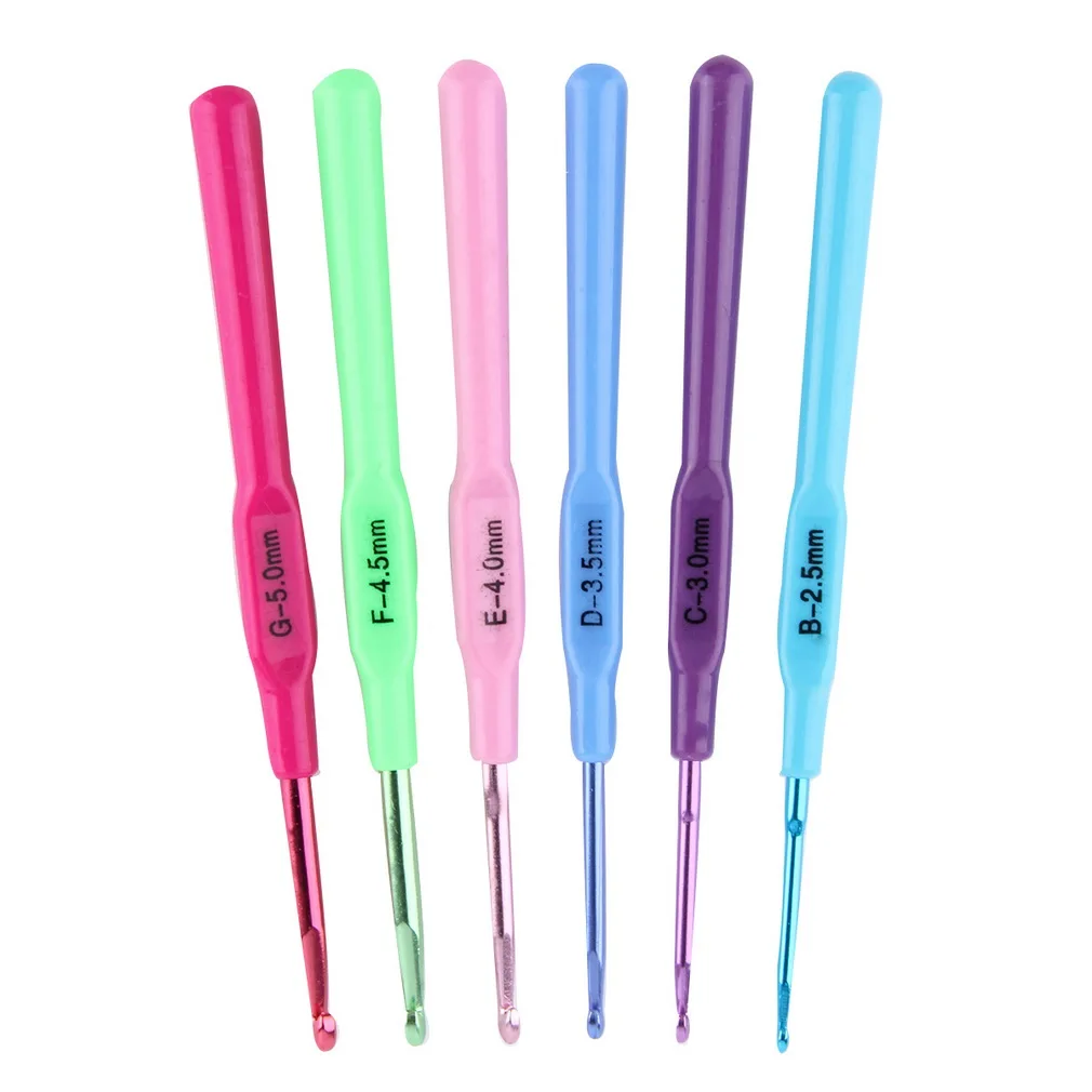 

2017 New 6pcs Multicolor Knitting Needles colorful Plastic Handle Aluminum Crochet Hooks Template Knit Needles Weave DIY Crafts