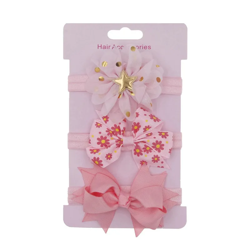 04Pink 3 шт., Детский Эластичный цветочный венок ободок для волос, повязка для волос с бантом для маленьких девочек, аксессуары для маленьких девочек, набор для фотосъемки - Цвет: 04Pink