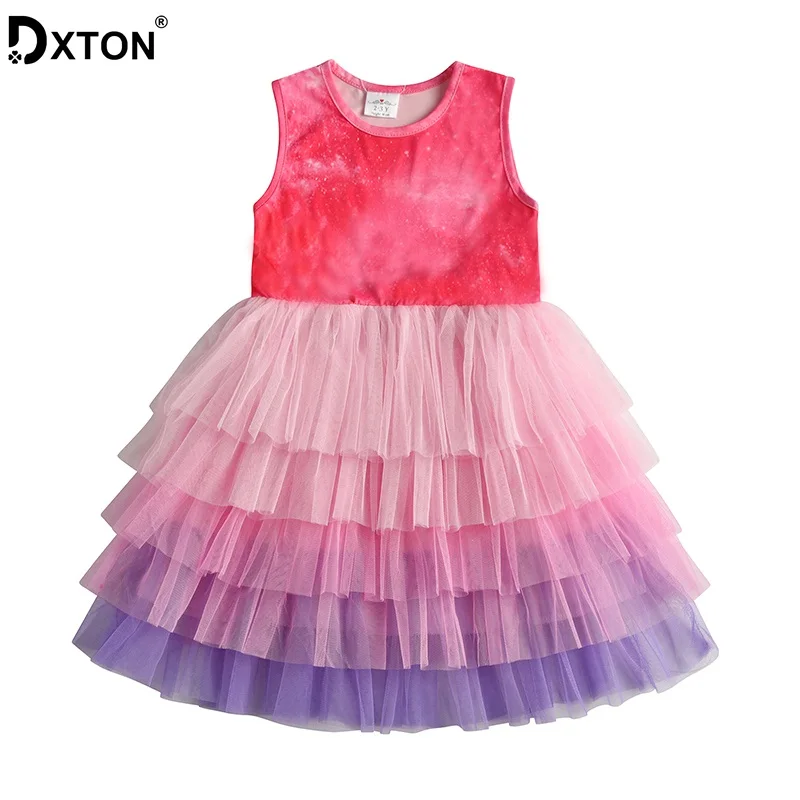 DXTON Kids Dress For Girls Sleeveless Summer Children Princess Birthday Party Tutu Vestidos Toddlers Costumes | Детская одежда и