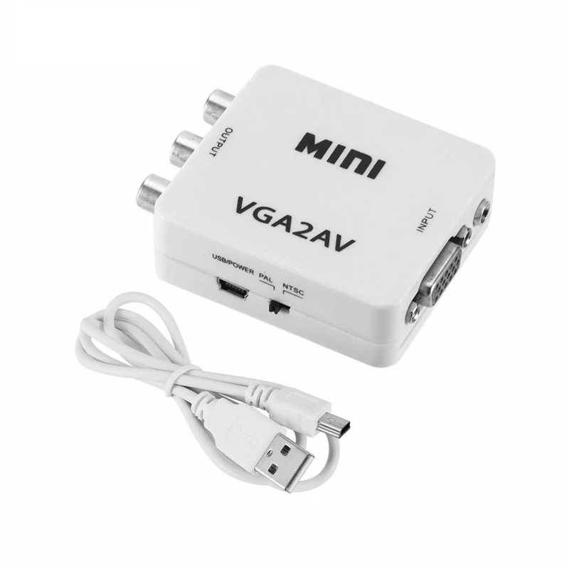 

1080P HD Mini VGA to AV RCA Audio Converter VGA2AV/CVBS Adapter with 3.5mm for PC to TV HD Computer to TV VGA to AV Converter