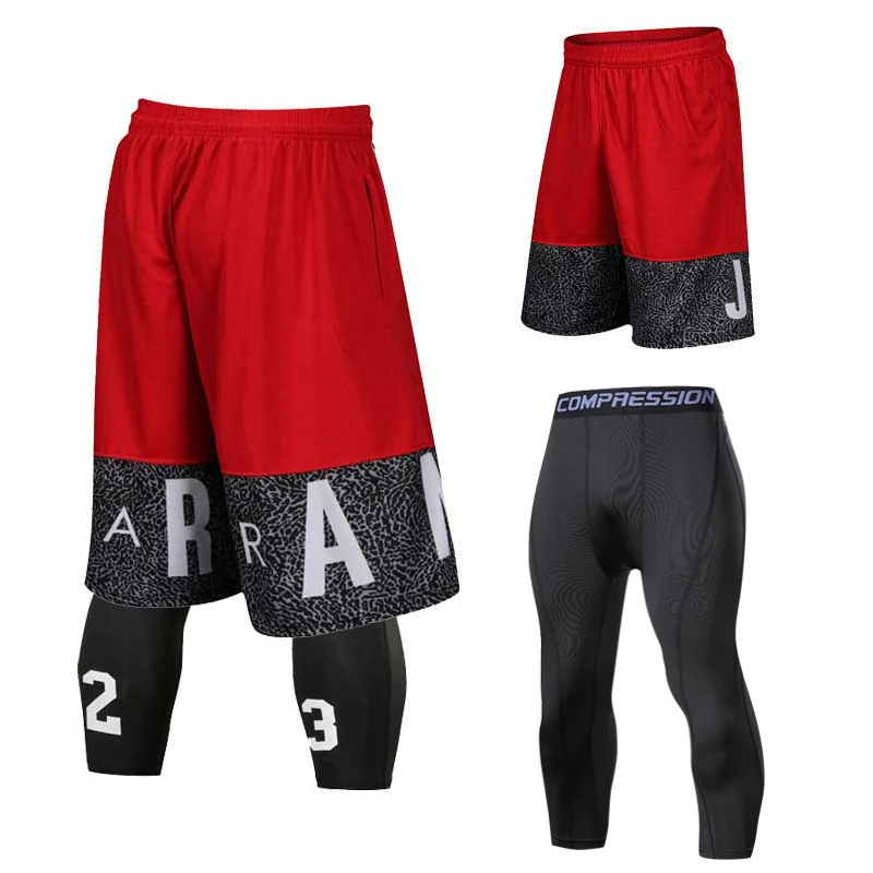 Men Running Compression Sweatpants Gym Jogging Leggings Basketball Football Shorts Fitness Tight Pants Outdoor Sport Clothes Set