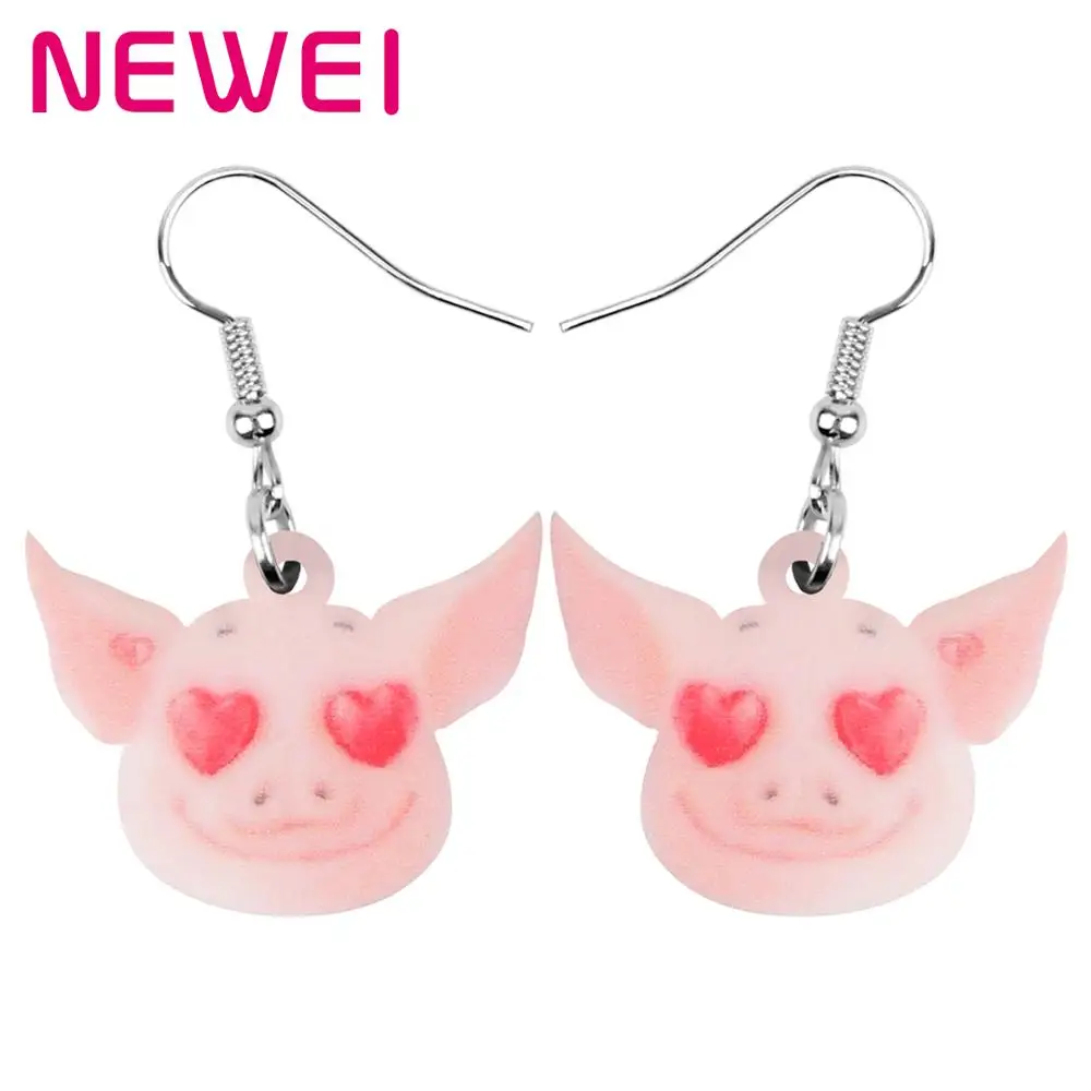 NEWEI Acrylic Valentine's Day Anime Pig Head Earrings Drop Dangle Jewelry For Women Girls Lover Kids Party Charm Decoration Gift |