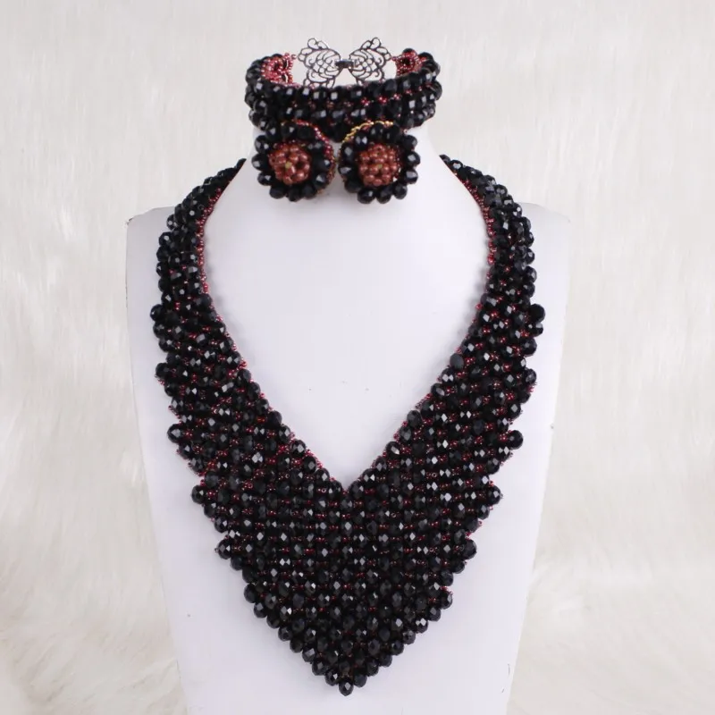 

4UJewelry African Black Jewelry Set Crystal Beaded Handmade Jewellery Set For Women Wedding 2023 Free Shipping 3 Pcs Indian Set