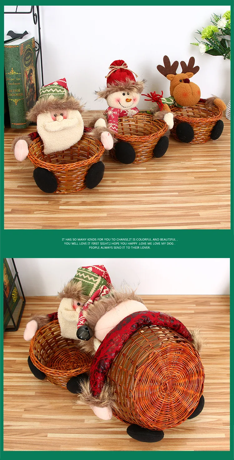Милые рождественские украшения Санта Клаус Рождественская корзина для хранения конфет Navidad подарочная корзина плетеная бамбуковая плетеная корзина