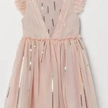 Лето, новое платье принцессы с вышивкой и блестками для девочек, детские газовые Платья с цветочным узором и рукавами-крылышками для девочек