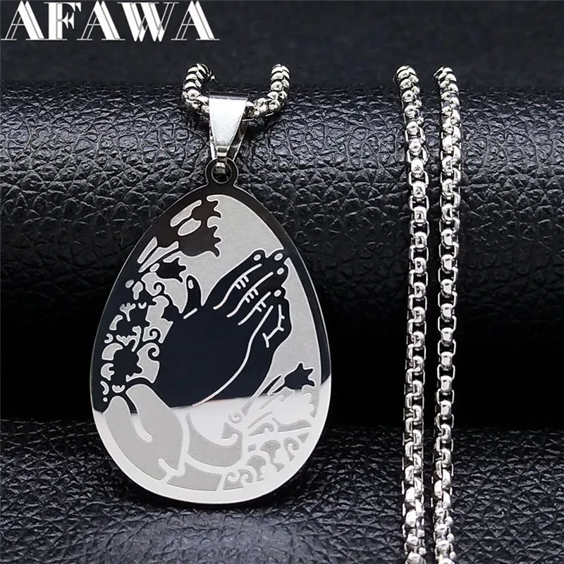 Prayer Hand Necklace Stainless Steel Faith God Bless Necklace For Women
