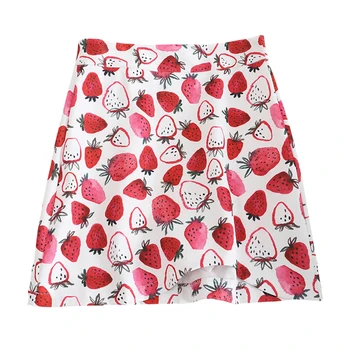 

New Casual Cute Strawberry Skirt Female Lemon Print Woman Skirt High Waist Skirts