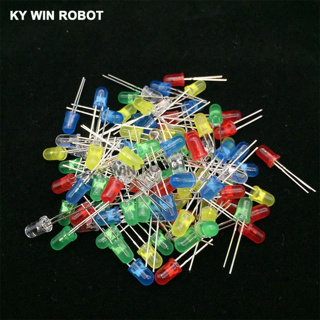 100pcs 5mm LED Diode 5 mm Assorted Kit White Green Red Blue Yellow Orange Pink Purple Warm white DIY Light Emitting Diode 5 colors each 20pcs