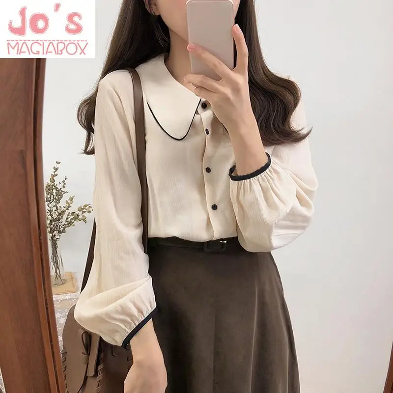 Женская блузка с отложным воротником Sweet Kawaii однотонные топы и блузки