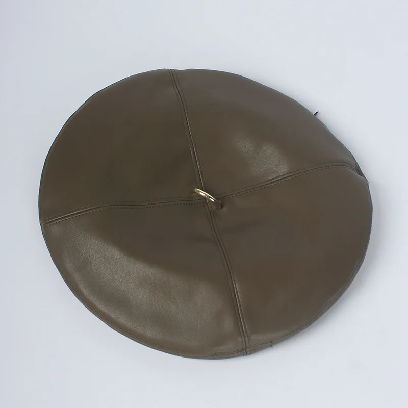 Blackish green Осенне-зимний кожаный берет s Hat новые модные однотонные шапки-береты из искусственной кожи с кольцом береты-кепки - Цвет: Blackish green