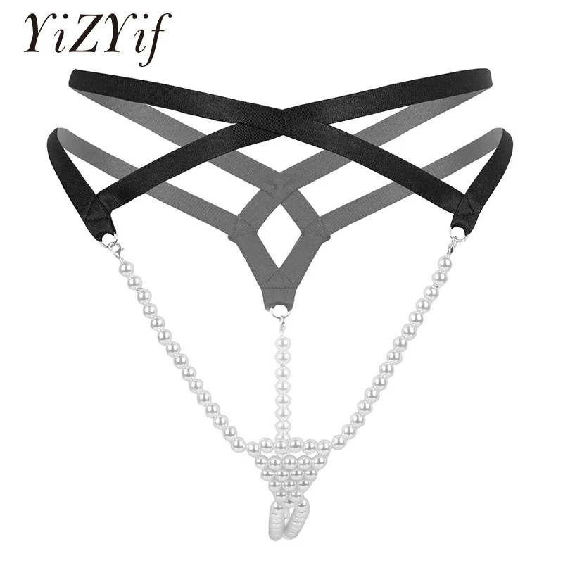 Women Panties Female Underwear Womens Underwear-Women Erotic Mini Lingerie Low Rise T-Back Open Butt Stretchy Pearl G-String Thong Briefs