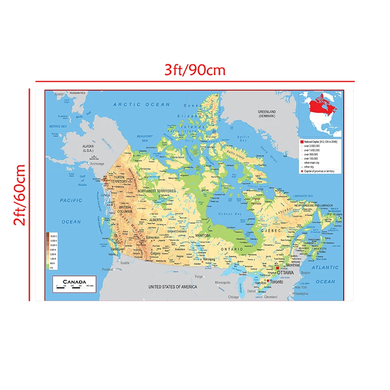 Topographic Map of Canada In French 60*90cm Wall Art Poster Canvas Painting For Office Supplies Home Decoration School Supplies