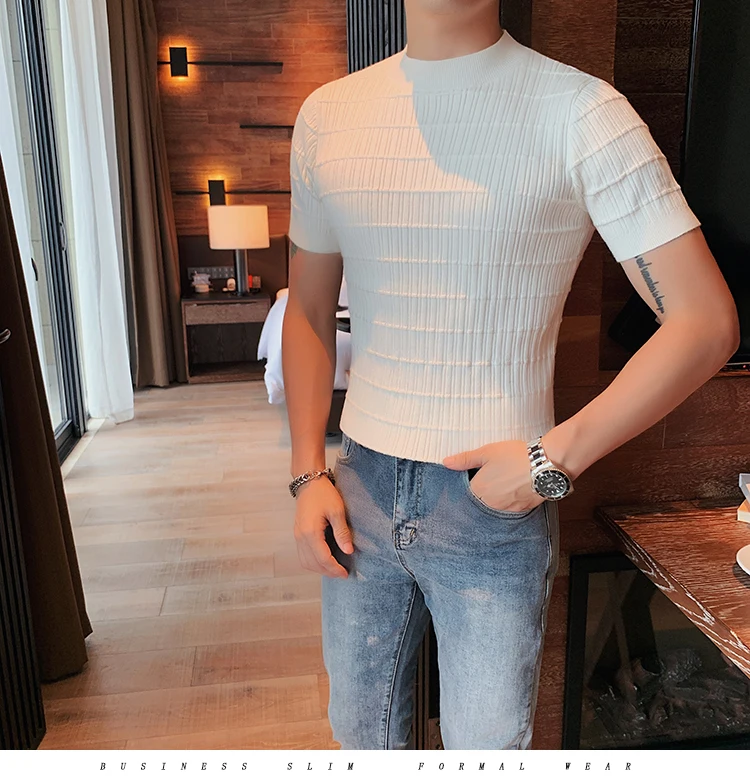 2022 Spring Autumn New Men's Short Sleeve Knitwear T Shirt High