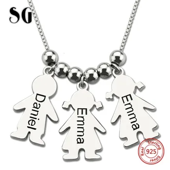 

New 925 sterling silver chain custom engraved kids Name 3 children pendant Necklace For Women Mom's Jewelry Gifts