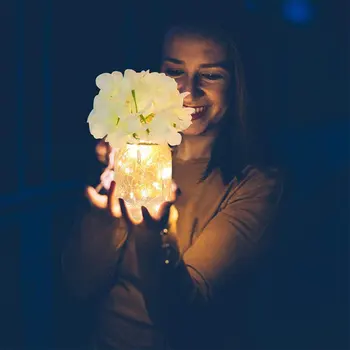 

Mason Jar Wall Sconces Fairy Lights Vintage Wrought Iron Hook Silk Hydrangea Flower with Remote Control LED Strip Lights