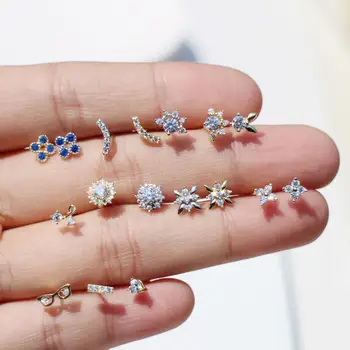 

NEW 925 sterling silver earring fashion delicate zircon retro sun/flowers mini stud earring trend woman girl silver ear jewelry