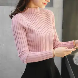 Новинка 2019, Женский пуловер с полувысоким воротником, короткий вязаный свитер, Корейская версия, тонкая черная рубашка с длинным рукавом