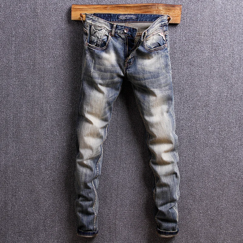 

Italian Vintage Designer Men Jeans High Quality Classical Slim Jeans Men Denim Pants Retro Wash Streetwear Fashion Basic Jeans