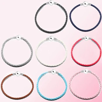 

2019 100% 925 Sterling Silver Classic Multicolor Double loop leather Rope Women's Charm Personality Original Jewelry Wholesale