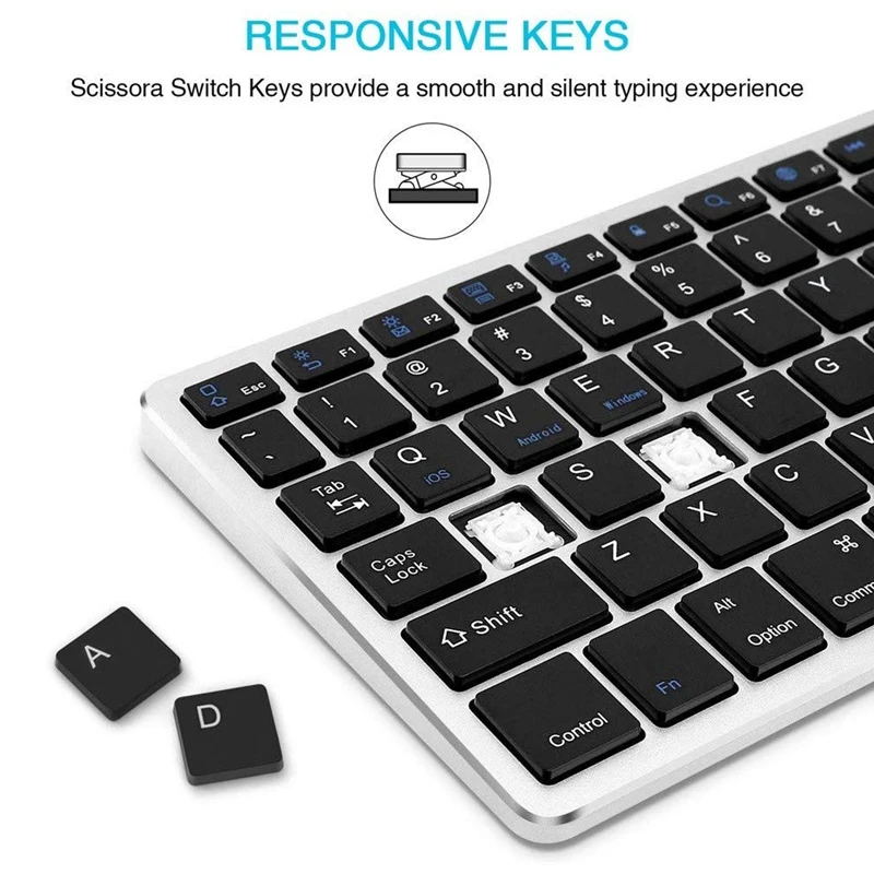 Bluetooth Keyboard Rechargeable Portable BT Wireless Keyboard with Number Pad for Laptop PC Tablet Windows IOS Android
